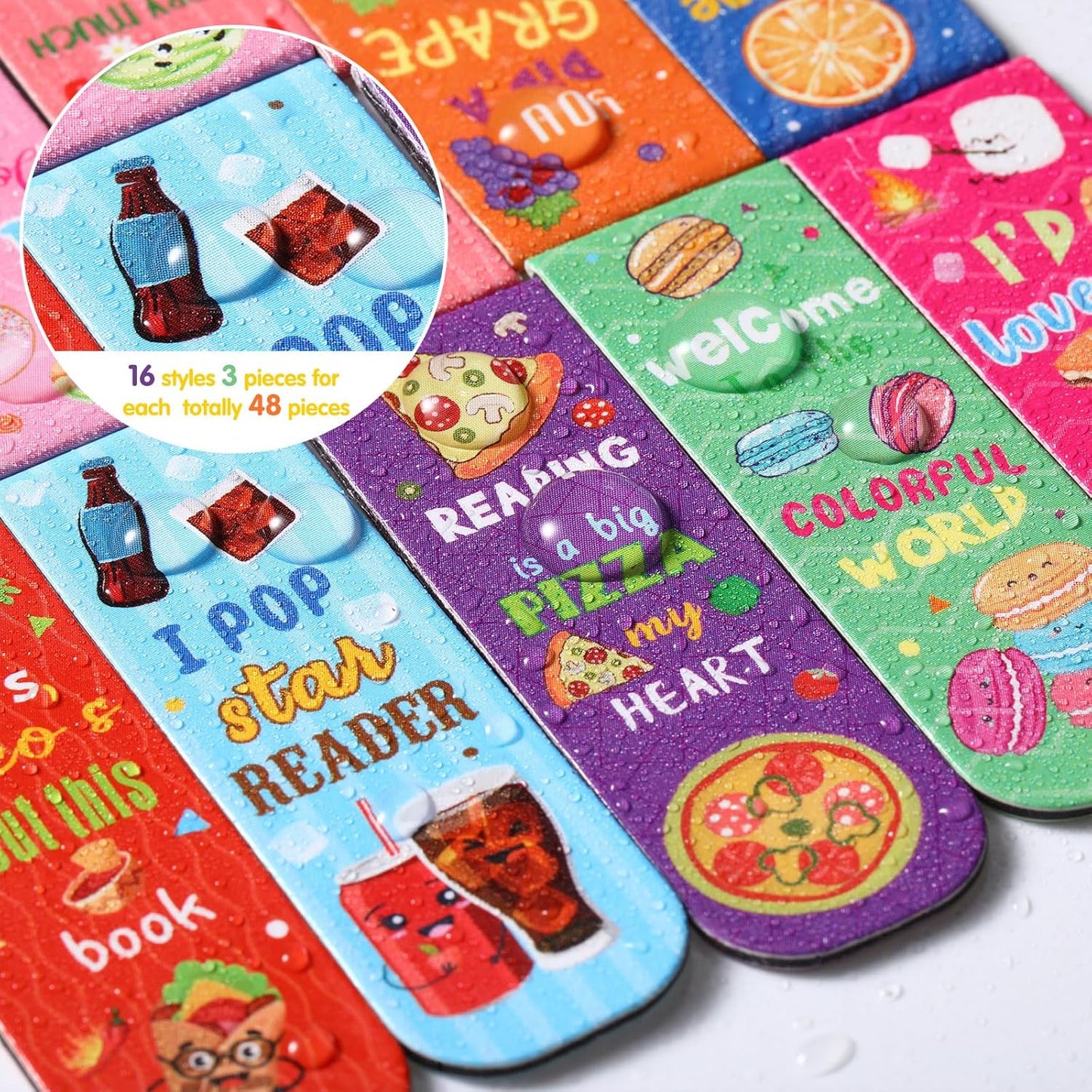 Pasimy 48 Pieces Cute Magnetic Bookmarks Fruit Food Theme Book Marks Bulk Encouraging Sayings Magnetic Bookmarks for Students Teachers School Home Office Reading Supplies