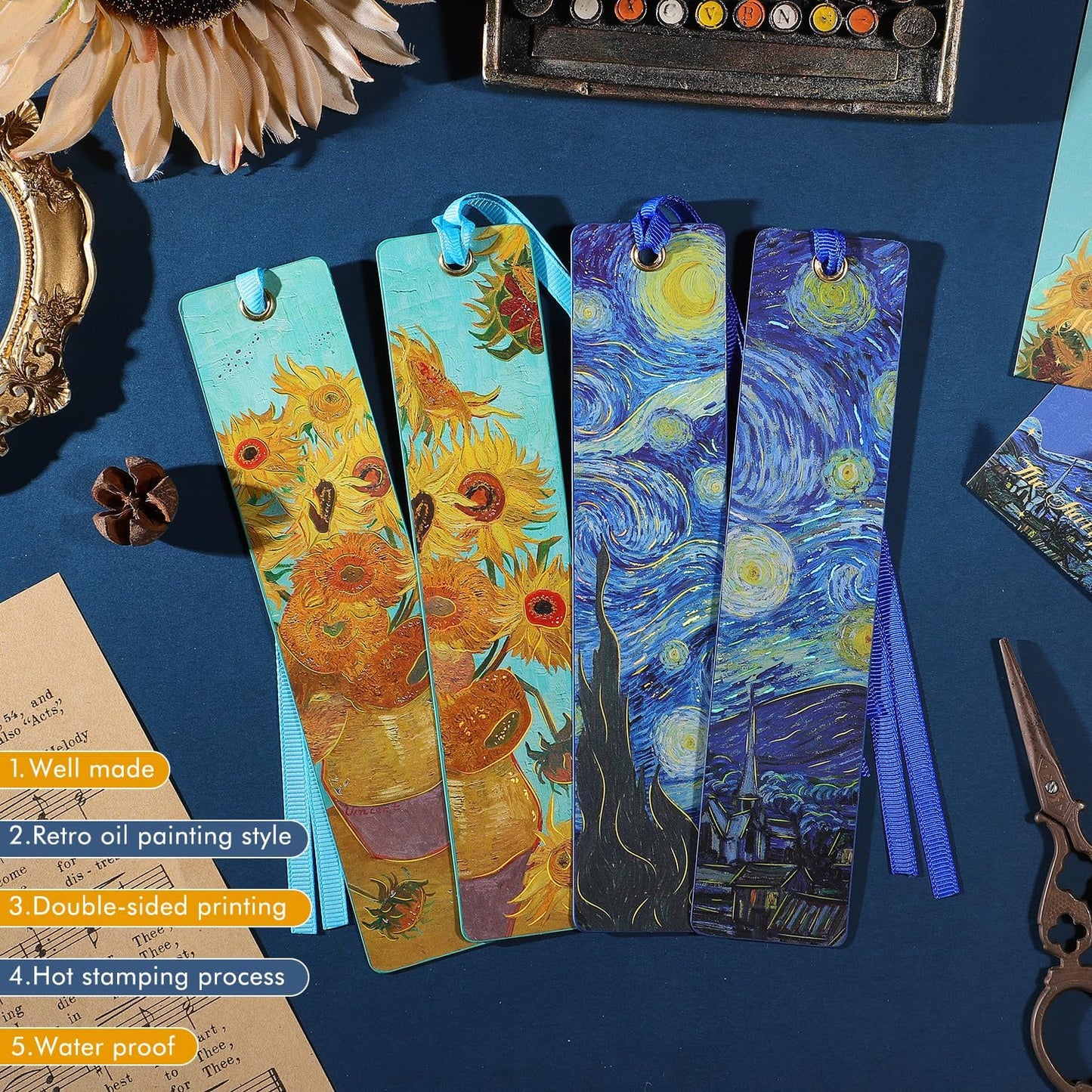 2Pcs Oil Painting Bookmarks for Women, Bookmarks Set for Book Lover, Book Marks for Reading, Vintage Book Marks for Kids Students Classroom Gift for Teacher Pink Roses & Roses