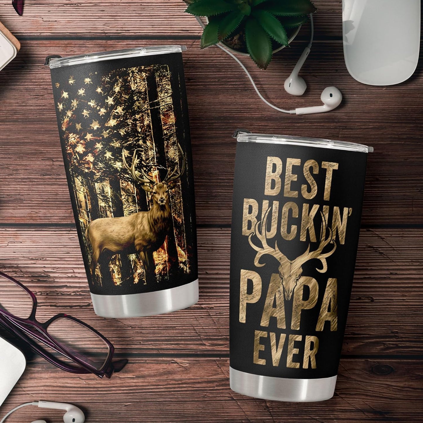 Macorner Hunting Stainless Steel Tumbler 20oz - Best Papa Ever - Gift for Men, Dad, Husband - Father's Day & Birthday Present from Daughter Son - for Hunters