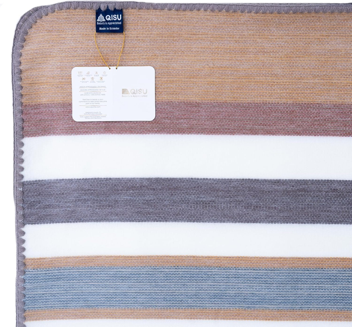 QISU Alpaca Wool Blanket Throw | Large, Beautiful, Warm, Variegated | 85 x 65 inches | Ultra-Soft, Hypoallergenic and Breathable | Non-Itchy or Scratchy Fabric (Pastel Grey Rocks & Creek)