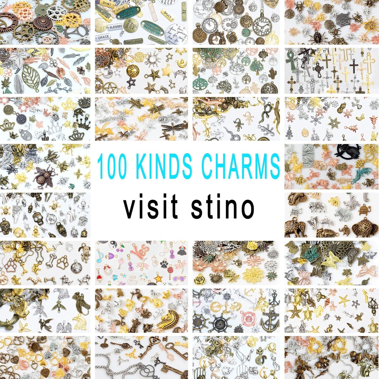 stino Metal Charms for Jewelry Making 100gram, Bulk Tibetan Silver & Gold Plated Trinkets for Earring Necklace Jewelry Making and Findings