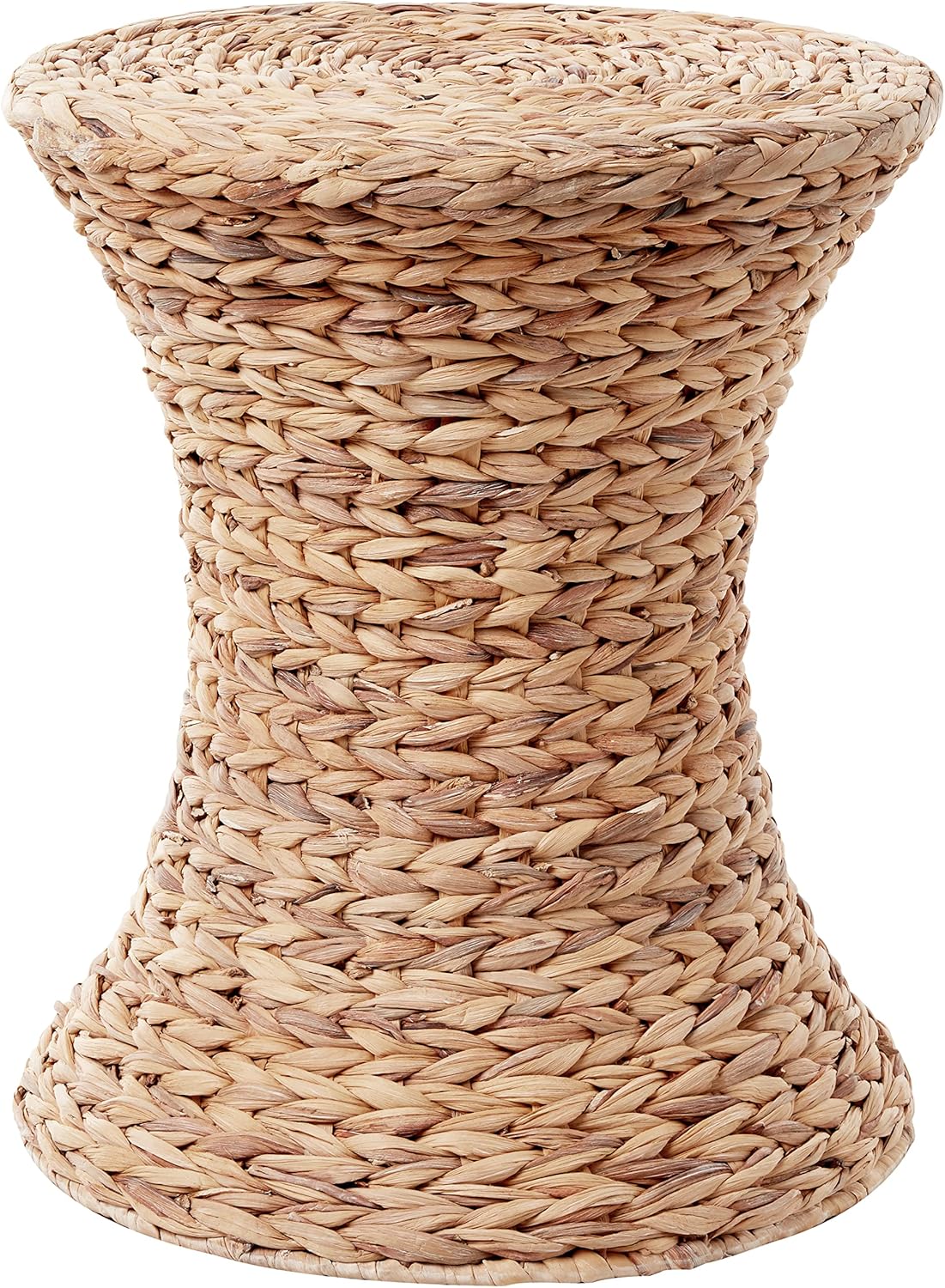 Household Essentials Handwoven Water Hyacinth Wicker Stool with Hourglass Shape, White Wash Finish