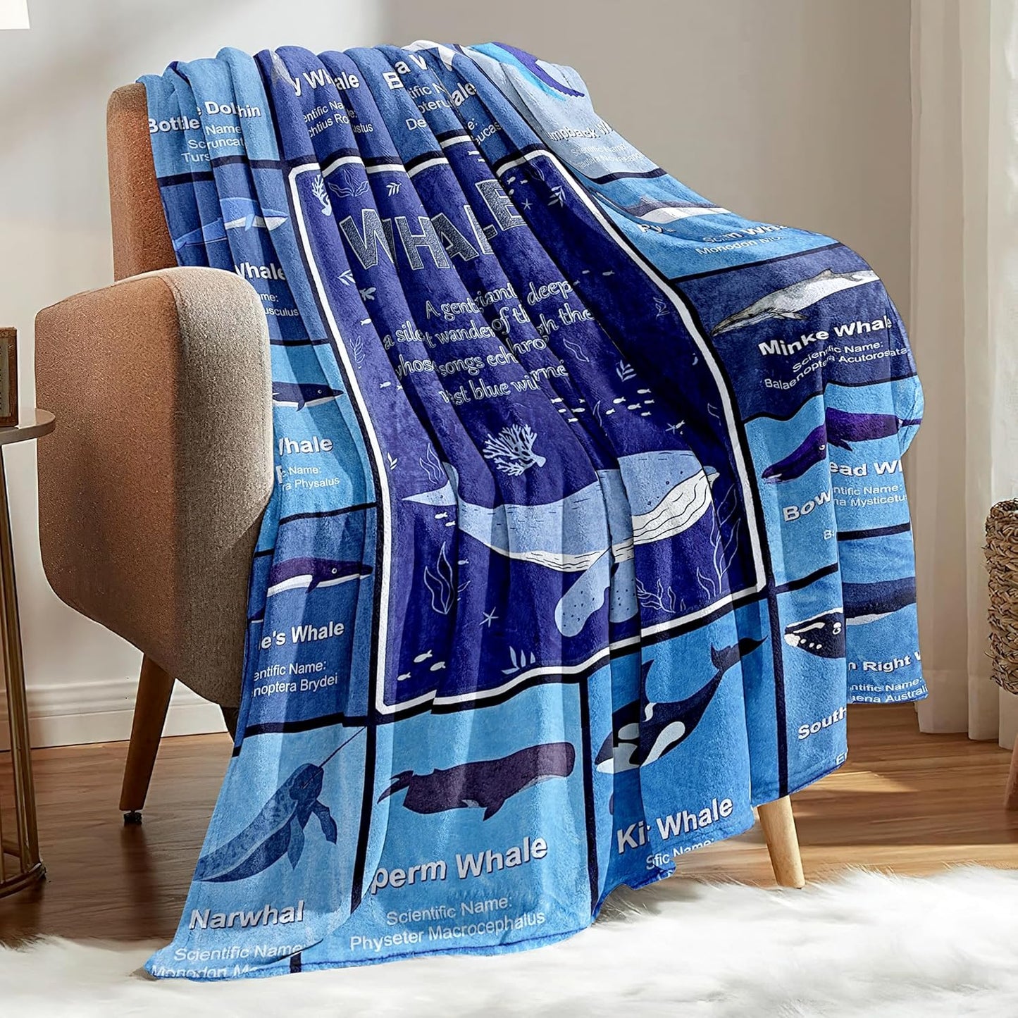 Whale Blanket, Super Soft Cozy Blue Whales Blanket, Twin Size Ocean Animals Fleece Blanket, Throw Blanket for Baby Kids Adults (Whale 4, 48"x60")