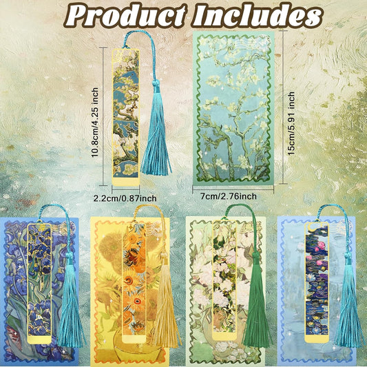 5 Pcs Metal Bookmarks with Tassel, Oil Painting Flowers Theme Exquisite Bookmarks, Book Accessories Gifts for Book Lovers Writers Readers Children Teens Men Women Adults (Flowers-5pcs)