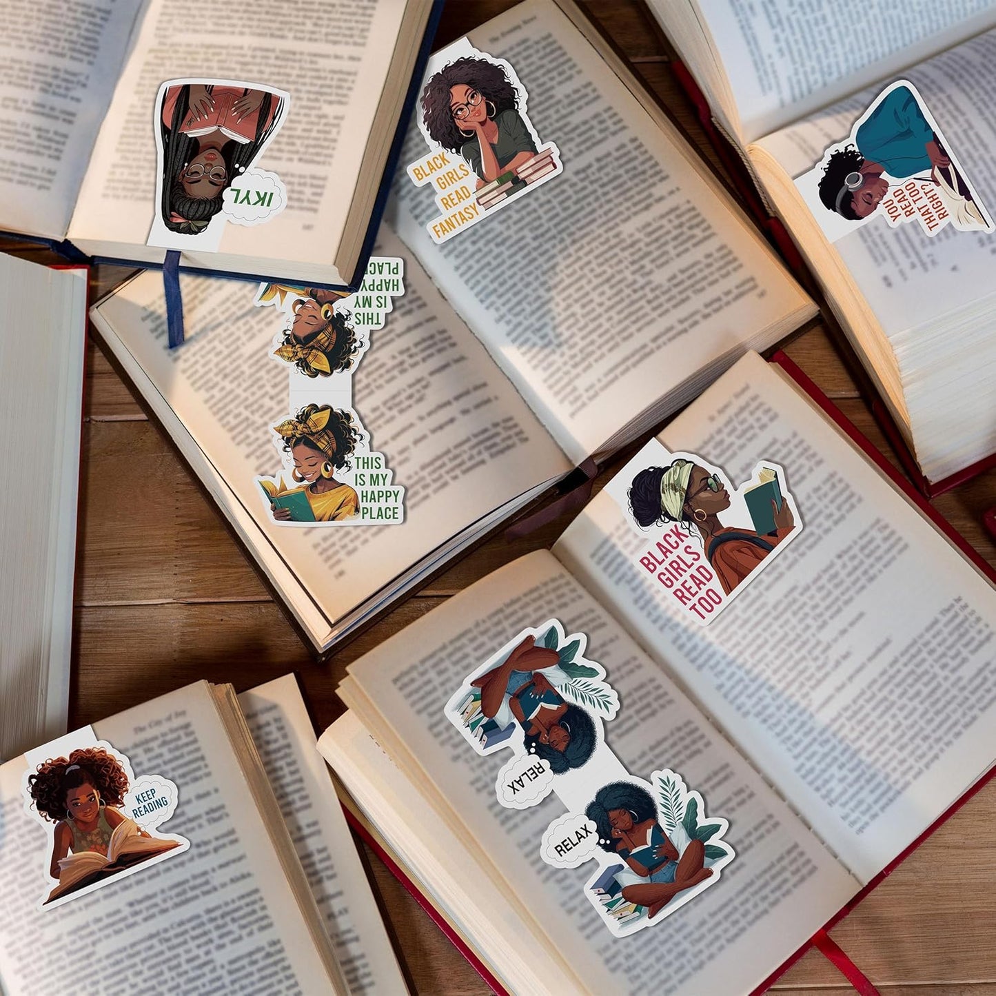 Laffact Reading Bookmarks for Black Girls Women - 9Pcs Black Girls Read Too Magnetic Book Tracker Bulk, Double-Sided Keep Reading Magnets Page Clips for Book Lovers Teachers Bookish Birthday Gift