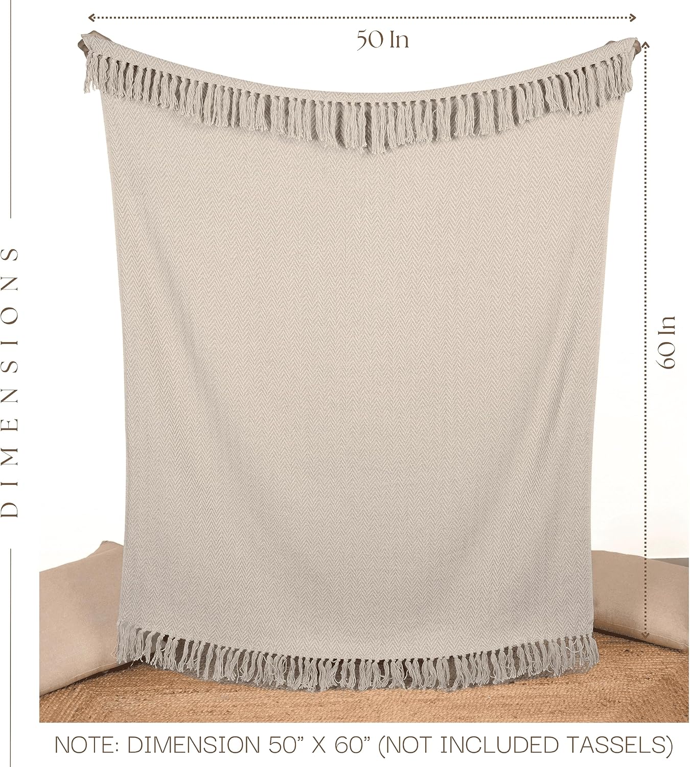 RAJRANG Silver Lining Cotton Herringbone Throw Blanket 50 x 60 Inch - Modern Boho Living Room Decor Cozy Warm Bed Throws Soft Luxury Blankets for Indoor Outdoor Beige