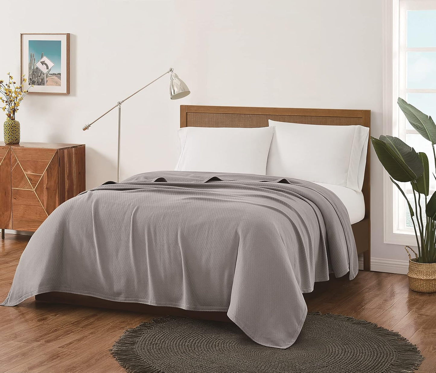 Frye Cotton Woven Grey Cotton 1-Piece Full/Queen Blanket, Solid Color Themed, for Men and Women, Oeko-TEX Certified Confidence