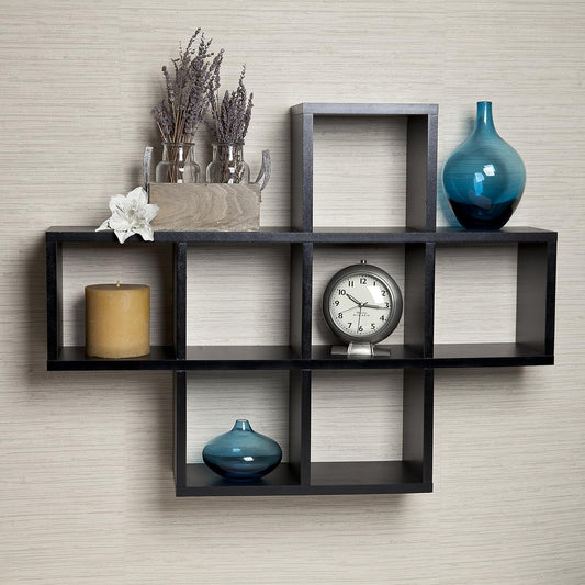 Danya B. Decorative Shelf - Wall Mount or Free-Standing - Square Cubbies Shelving Unit (Black)
