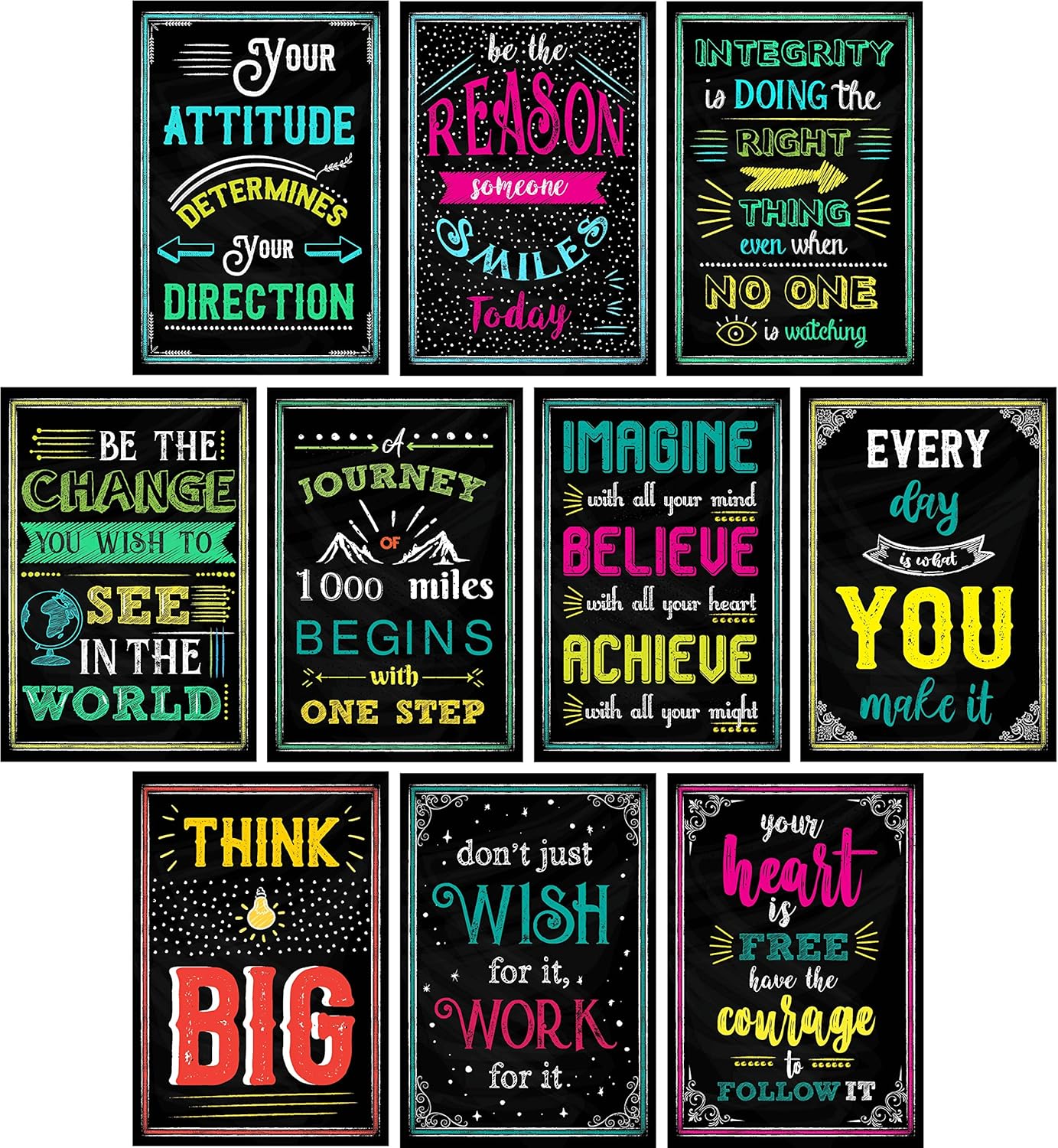 L&O Goods 10-Pack Motivational Posters 11 x 17 – Positive Affirmations for Classroom, Office, or Home – Inspirational Wall Prints - Glossy, Durable, Unframed Prints (Made in USA)