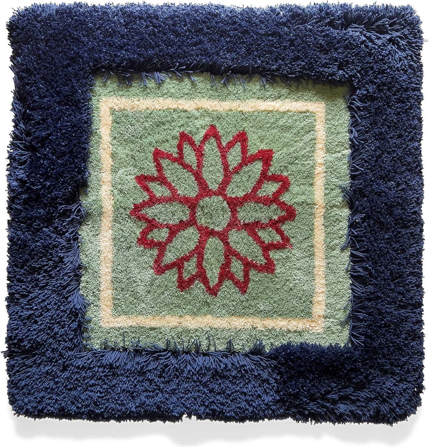Himalayan 3 x 3 Navy Blue/Green Luxury Meditation Rug Mat Square Rugs | Thick & Supportive Yoga Mat with Non-Slip Base | Decorative Carpet & Accent Rug for Zen, Home Office & Living Room