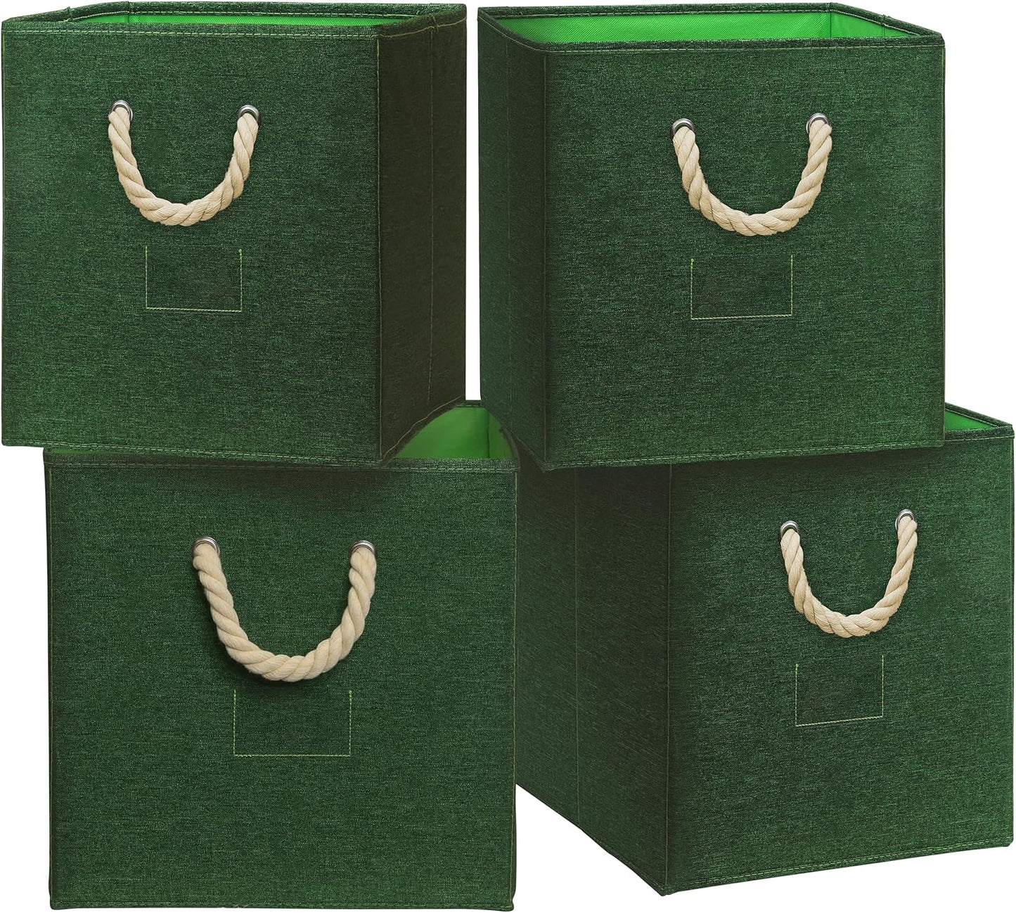 SIMPLE HOUSEWARE 11-Inch Cube Storage Bin With Braided Handles, 4 Pack, Green