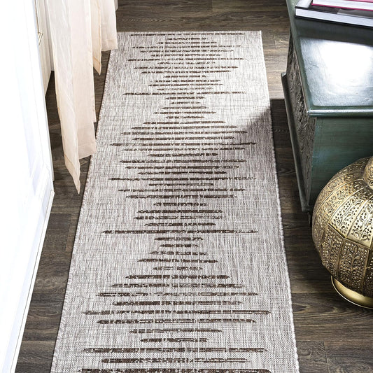 JONATHAN Y Stripe Geometric Indoor Outdoor Runner Rug 2X10 Beige/Brown, Zolak Berber for Backyard, Patio, Porch, Easy-Cleaning, High Traffic, Pet-Friendly, Non-Shedding (SMB124A-210)