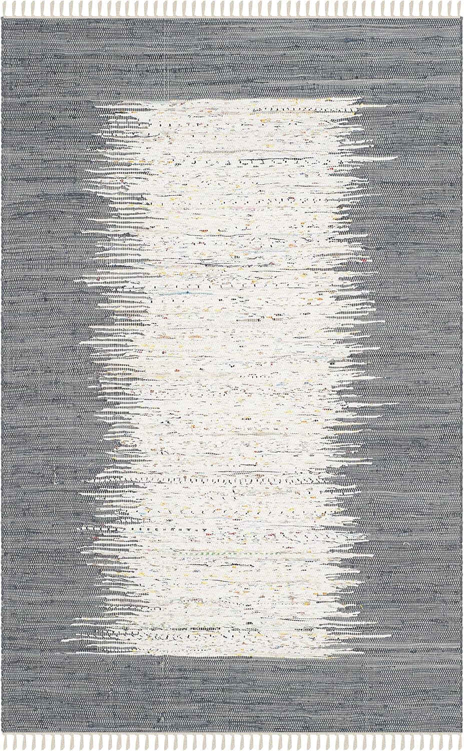 SAFAVIEH Montauk Collection Accent Rug - 4' x 6', Ivory & Grey, Handmade Stripe Fringe Cotton, Ideal for High Traffic Areas in Entryway, Living Room, Bedroom (MTK711G)