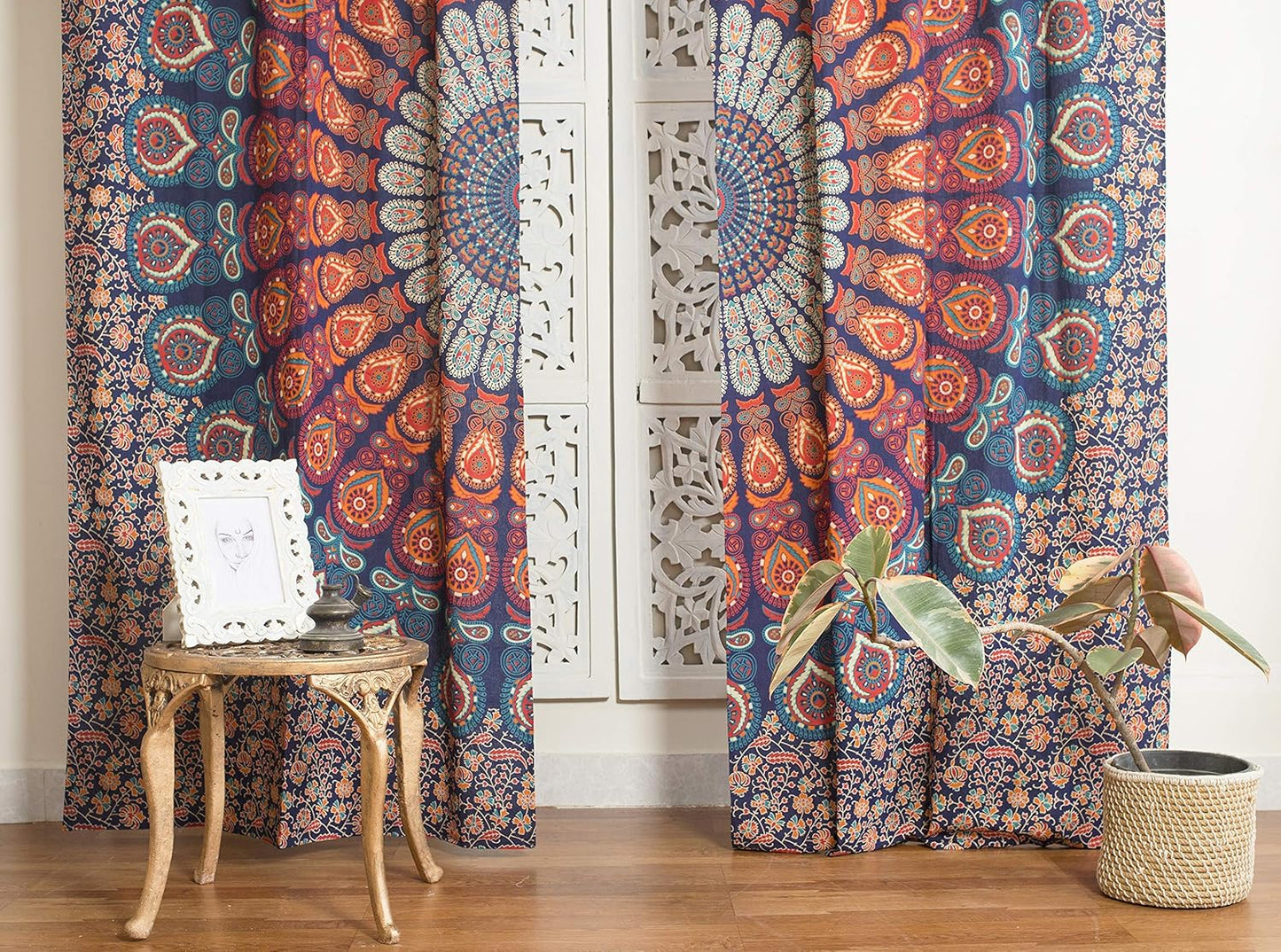Popular Handicrafts Indian Hippie Bohemian Beautiful Peacock Mandala Curtain Panels Room Divider Blue