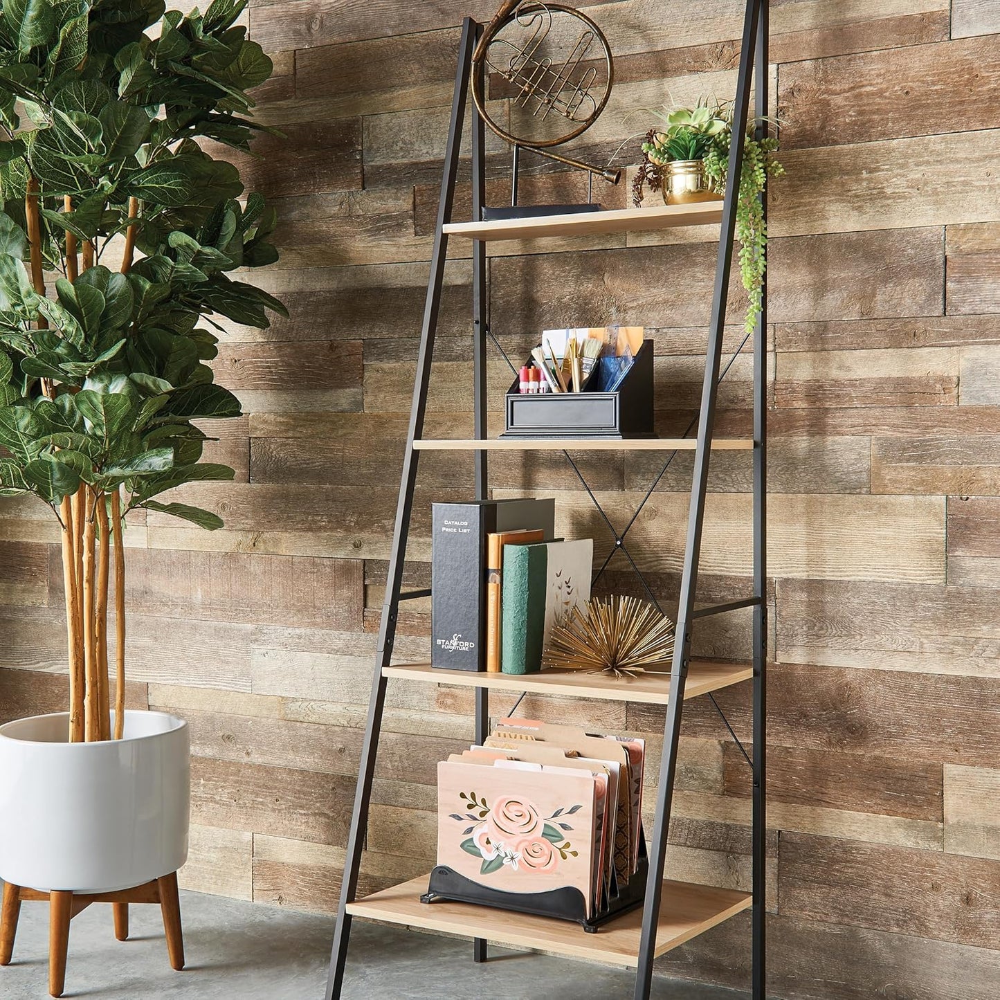 ClosetMaid 1312 4-Tier Wood Ladder Shelf Bookcase, Natural