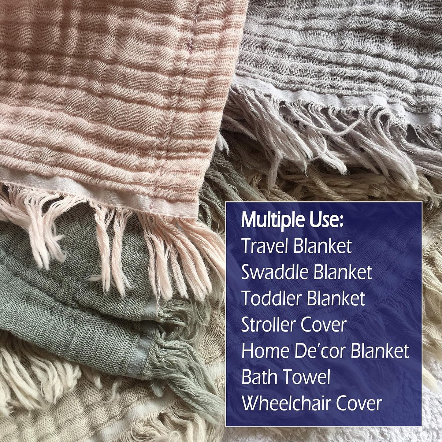 KyraHome 100% Organic Cotton 90"x104" King Size Muslin Blankets for Adults, Kids, Pre-Washed Plant Dyed, Breathable Cozy Gauze Bed Blanket, All Season (Oatmeal Khaki)