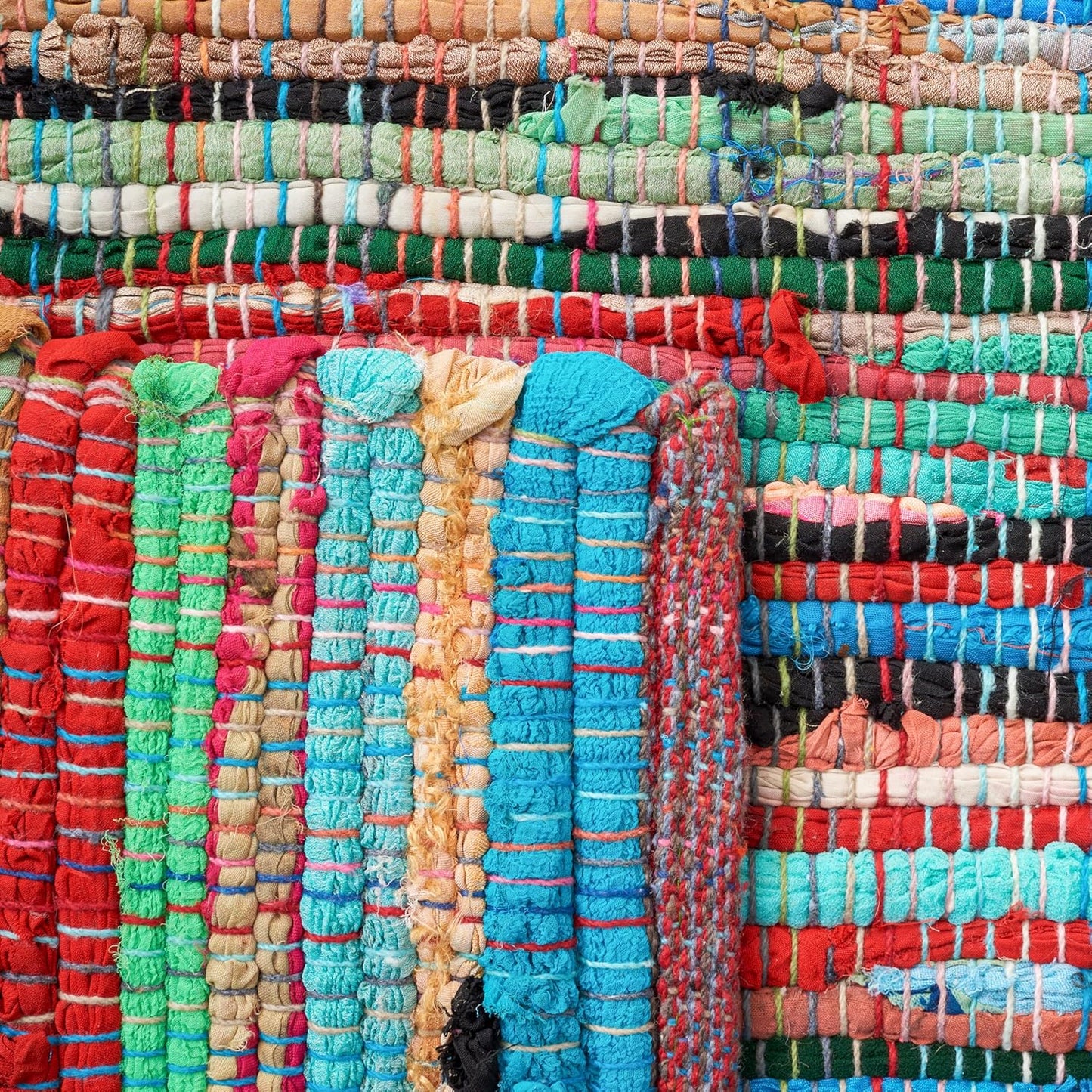 SAFAVIEH Rag Rug Collection Accent Rug - 2'3" x 5', Green & Multi, Handmade Boho Stripe Cotton, Ideal for High Traffic Areas in Entryway, Living Room, Bedroom (RAR240E)