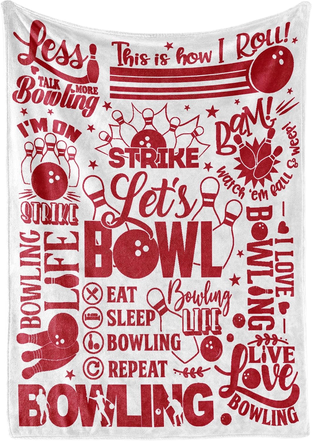 InnoBeta Bowling Throw Blanket - Let's Bowl - Flannel Blankets for Bowling Lovers - Bowling Gifts for Men, Women - 50" x 65" (White)