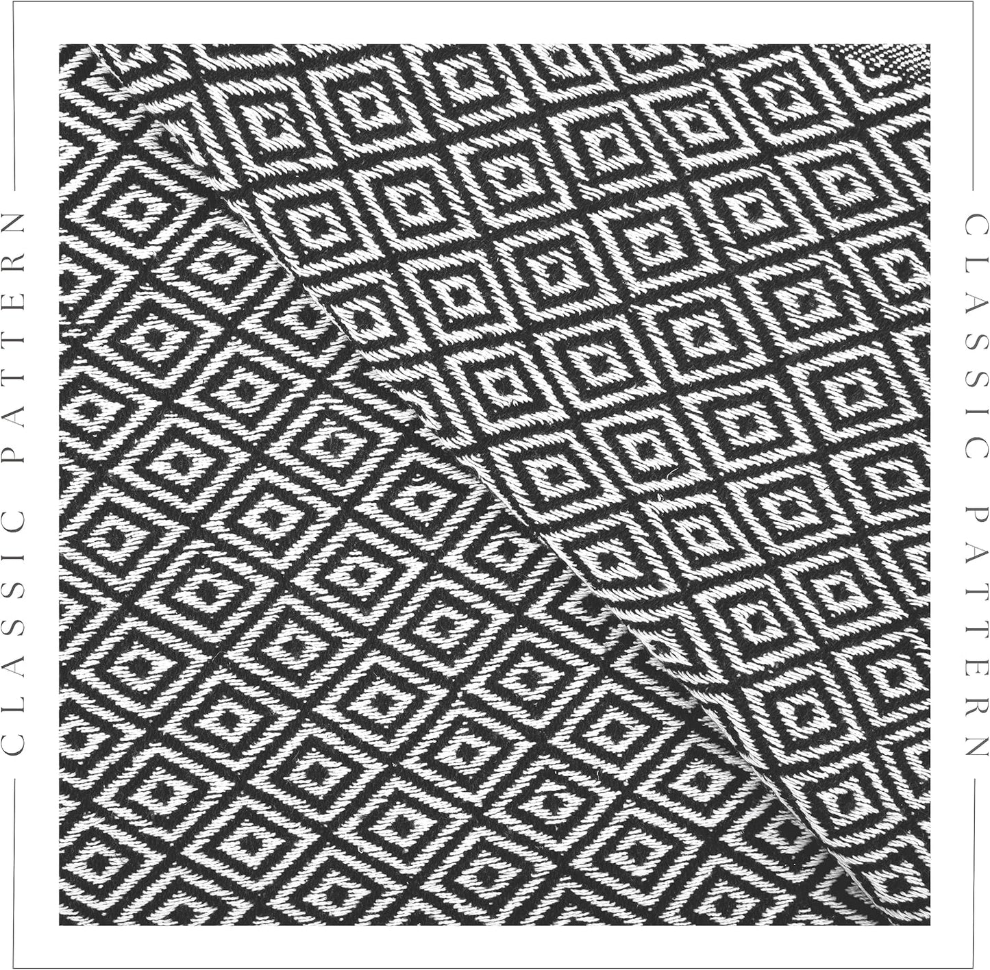 RAJRANG Black Throw Blanket Woven Country Rustic All Weather 100% Cotton Knitted Luxury Sofa Couch Bed Throws Mini Diamond 50 x 60 Inches
