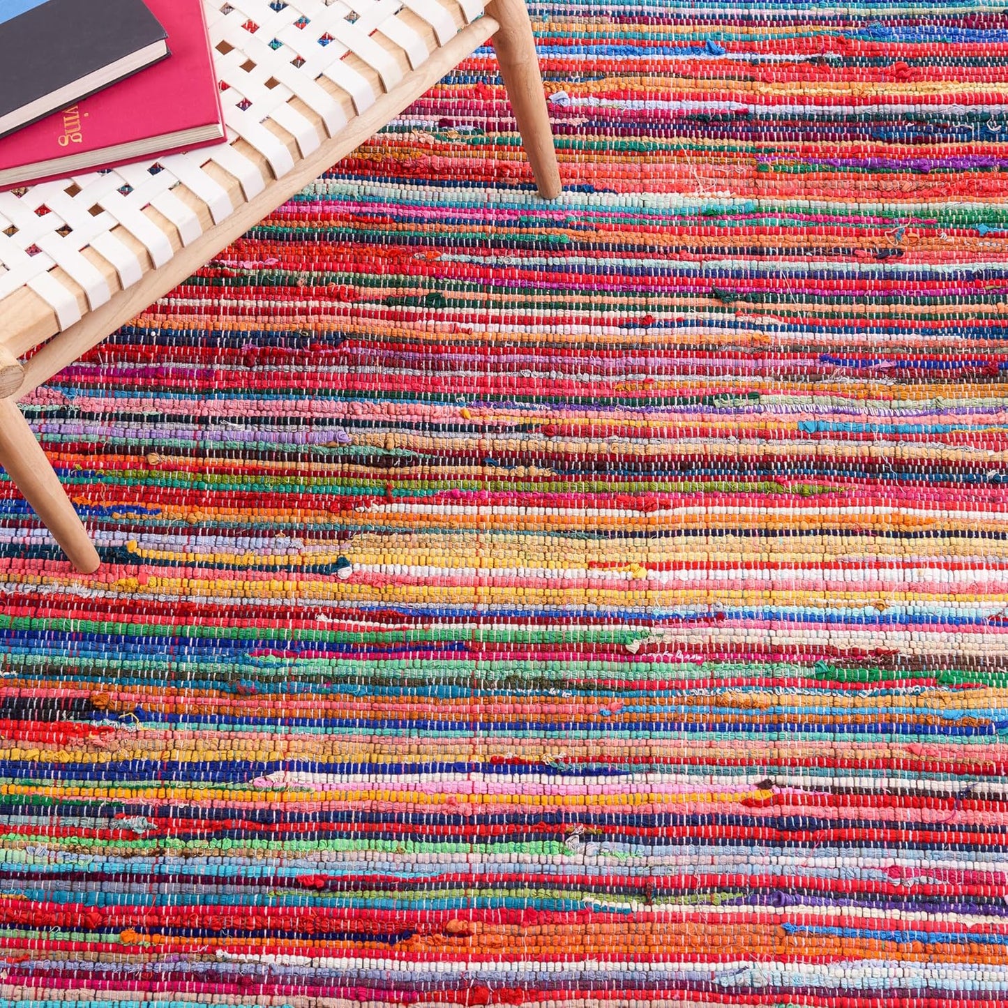 SAFAVIEH Rag Rug Collection Accent Rug - 2' x 3', Red & Multi, Handmade Boho Stripe Cotton, Ideal for High Traffic Areas in Entryway, Living Room, Bedroom (RAR240D)