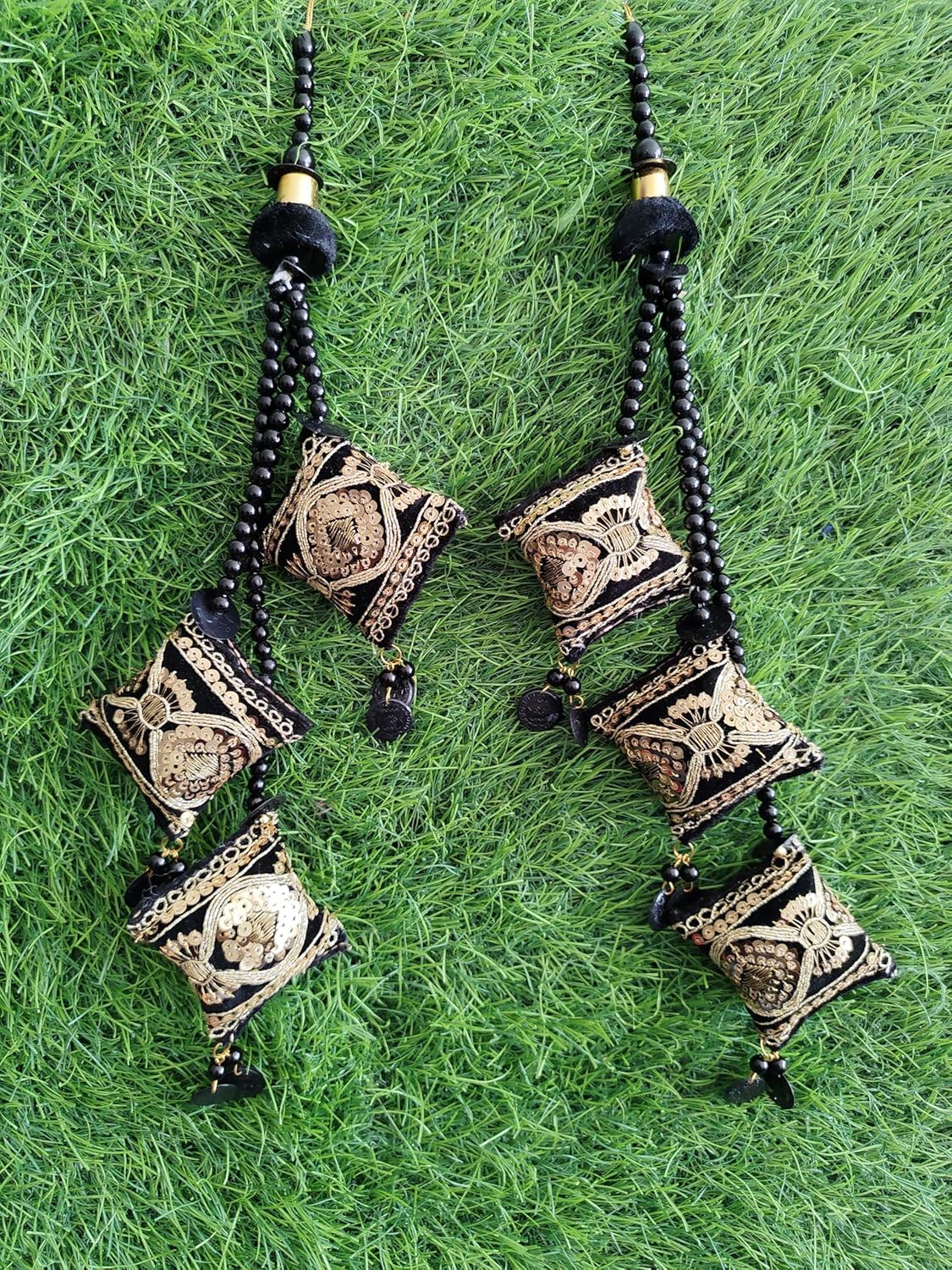 Lehenga Latkan with Handmade Ethnic Saree Latkan Decorative Hanging Tassel Pair of 1 (Black Gold)
