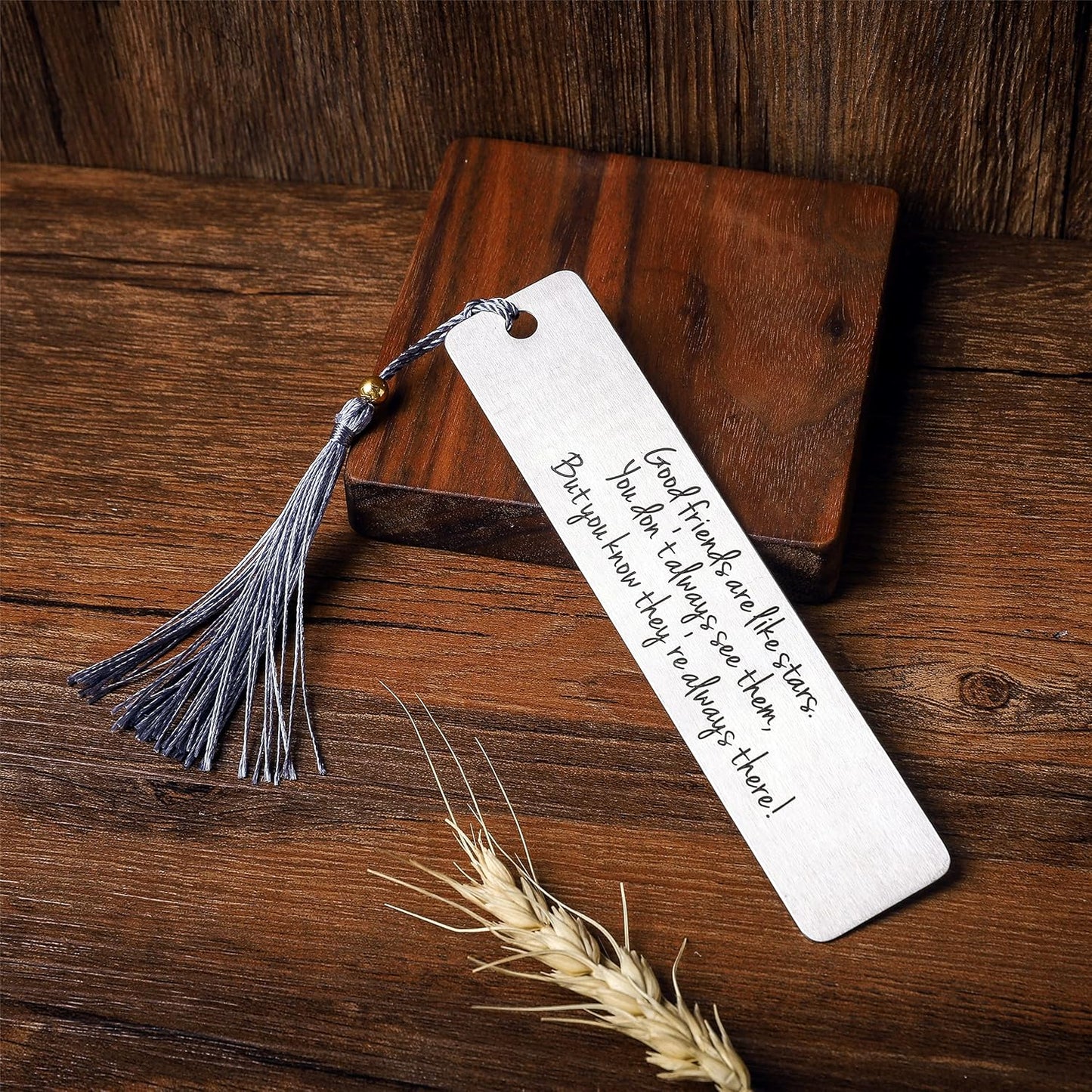FKOG Custom Personalized Engraved Stainless Steel Bookmarks Gift for Reader Best Friend Silve Brass Metal Bookmarks with Tassel (Custom Link)