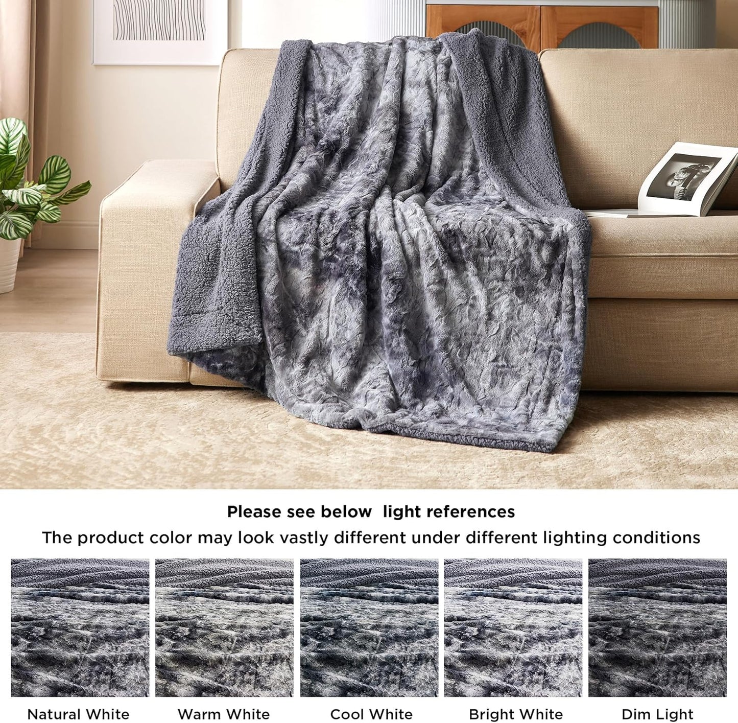 Bedsure GentleSoft Sherpa Fluffy Throw Blanket - Fleece Warm and Cozy Throw for Women Gift, Plush & Fuzzy Faux Fur Blanket for Couch, Sofa, Bed Decor, Tie Dye Design, Grey, 50x60 Inches