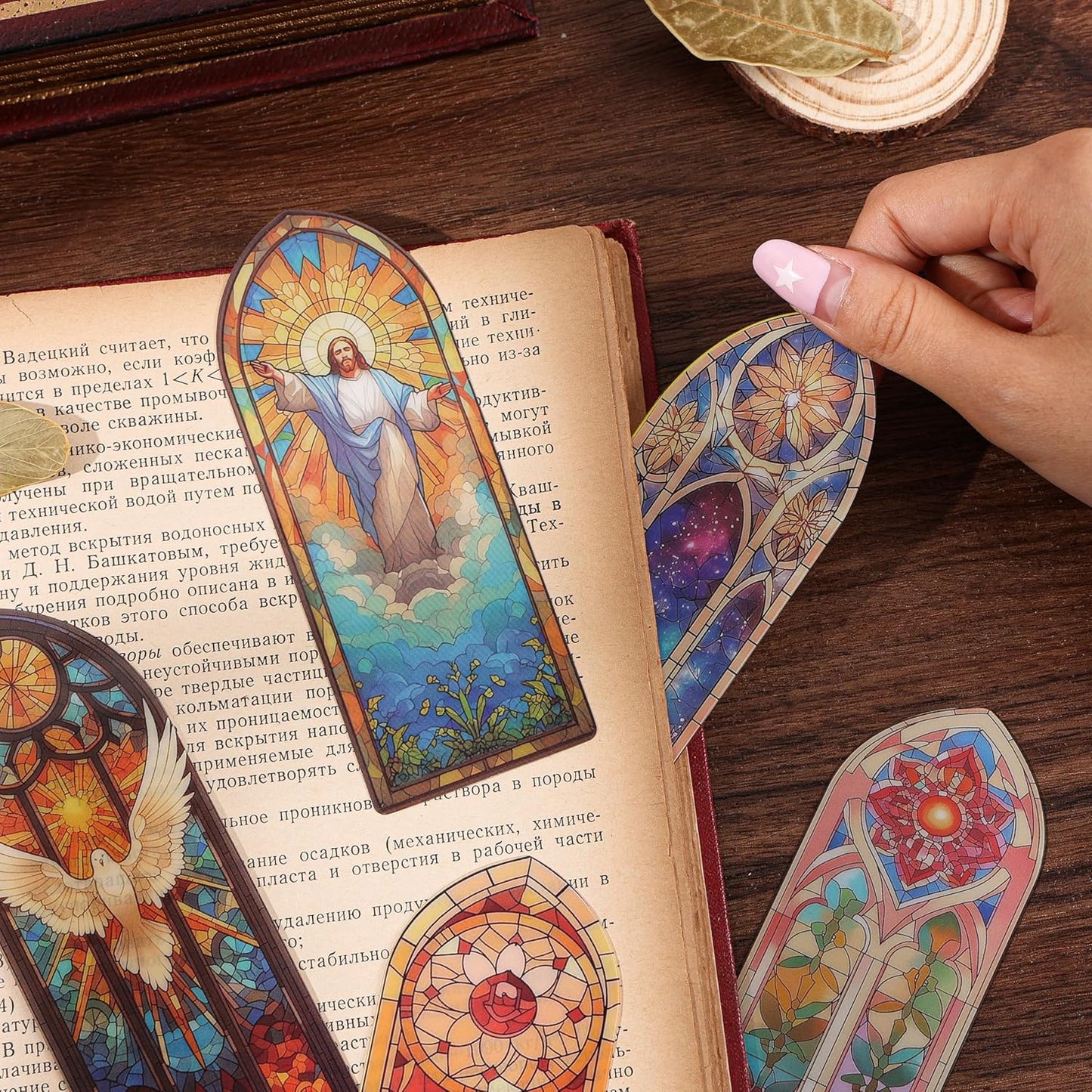 12 PCS Stained Glass Theme PET Bookmarks for Women, Lightweight Church Window Bookmark Set Artistic Book Mark for Girls, Readers, Teenage, Christmas New Year Gift Birthday Present for Book Lovers