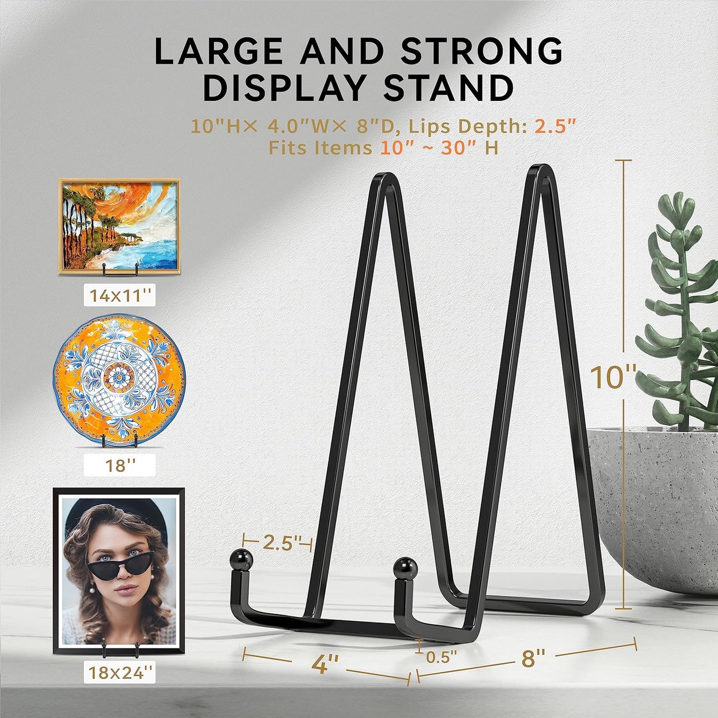 3 Pack10 Inch Large Plate Stands/Holder for Display, Metal Small Easels Picture Stand for Book, Platter, Plaque, Photo Frame, Table top Art