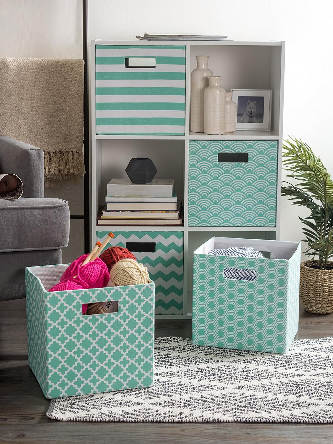 DII Hard Sided Collapsible Fabric Storage Container for Nursery, Offices, & Home Organization, (13x13x13) - Lattice Aqua