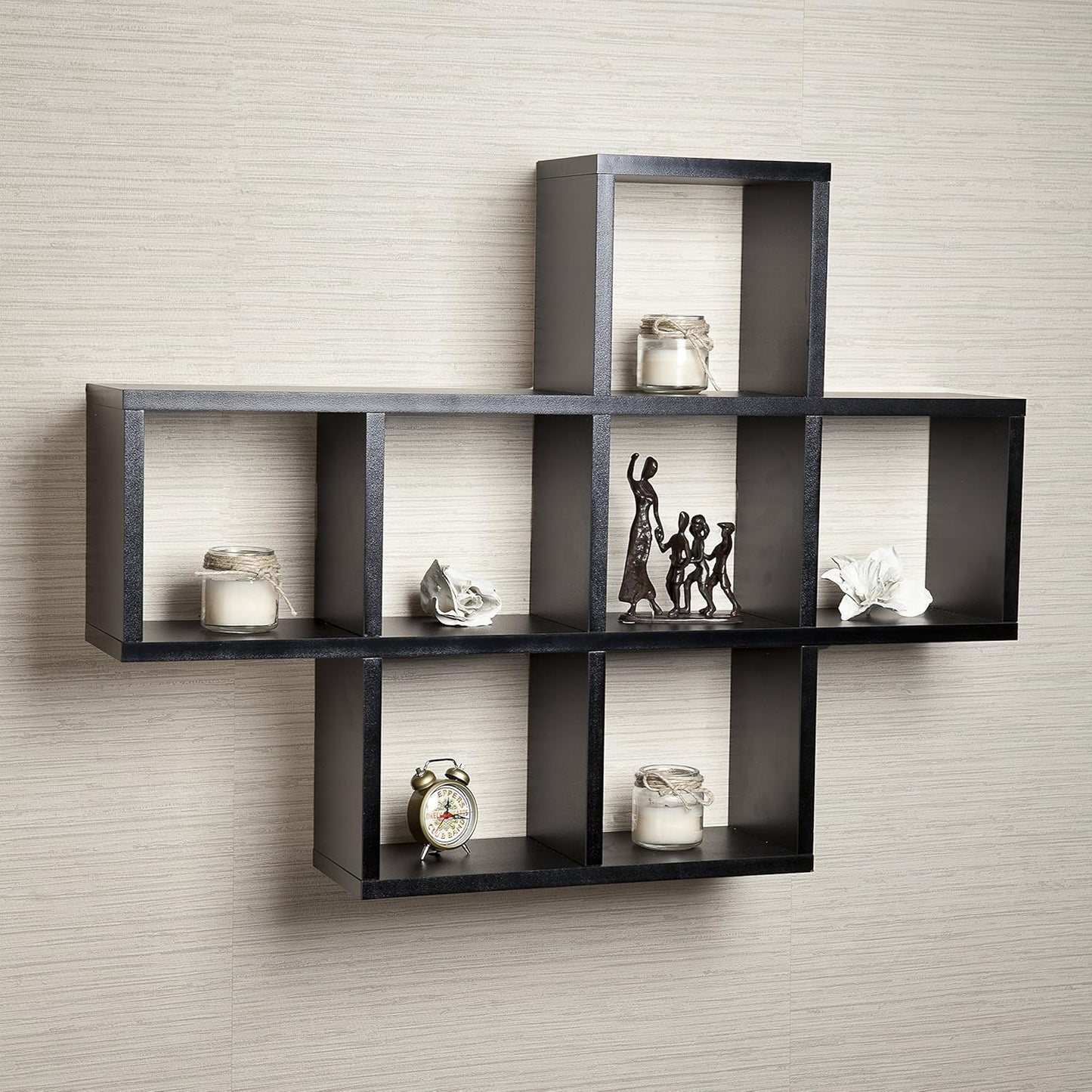 Danya B. Decorative Shelf - Wall Mount or Free-Standing - Square Cubbies Shelving Unit (Black)