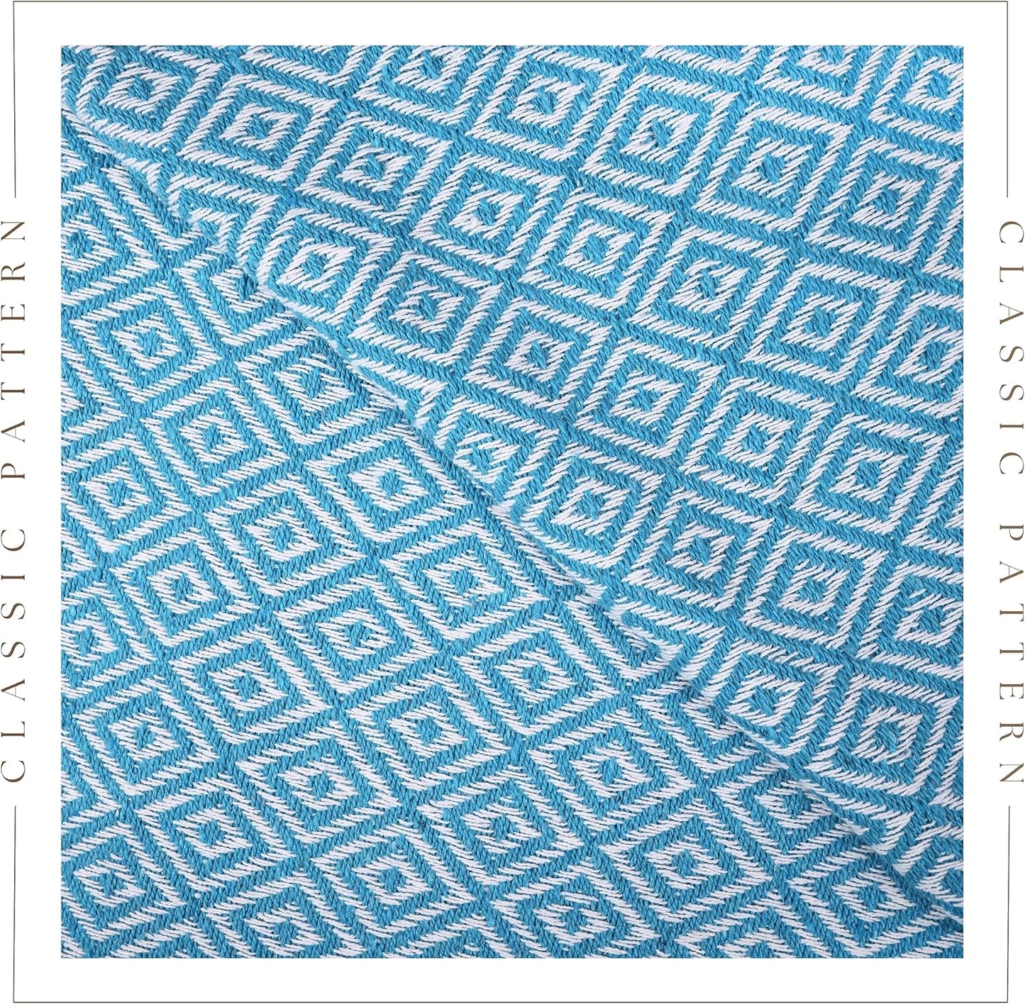 RAJRANG Throw Blanket Cotton with Tassel - 50x60 Inches Soft 100% Cotton Boho Decorative Farmhouse Throw for Bed Sofa Chairs and Couch Caribbean Sea Blue