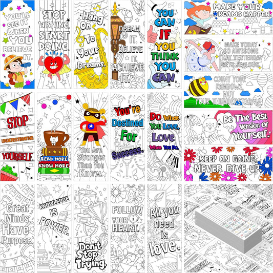 120 PCS Inspirational Bookmarks, 30 Designs DIY Coloring Book Markers Double-Sided Motivational Page Holder for Students, Color Your Own Bookmark for Class Gifts, Kids, Adults, Teachers, Book Lovers