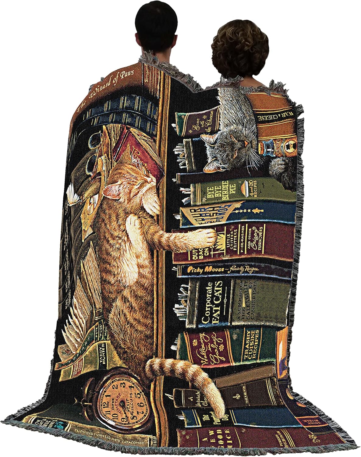 Pure Country Weavers Remington The Well Read Blanket by Charles Wysocki - Gift for Cat Lovers - Tapestry Throw Woven from Cotton - Made in The USA (72x54)