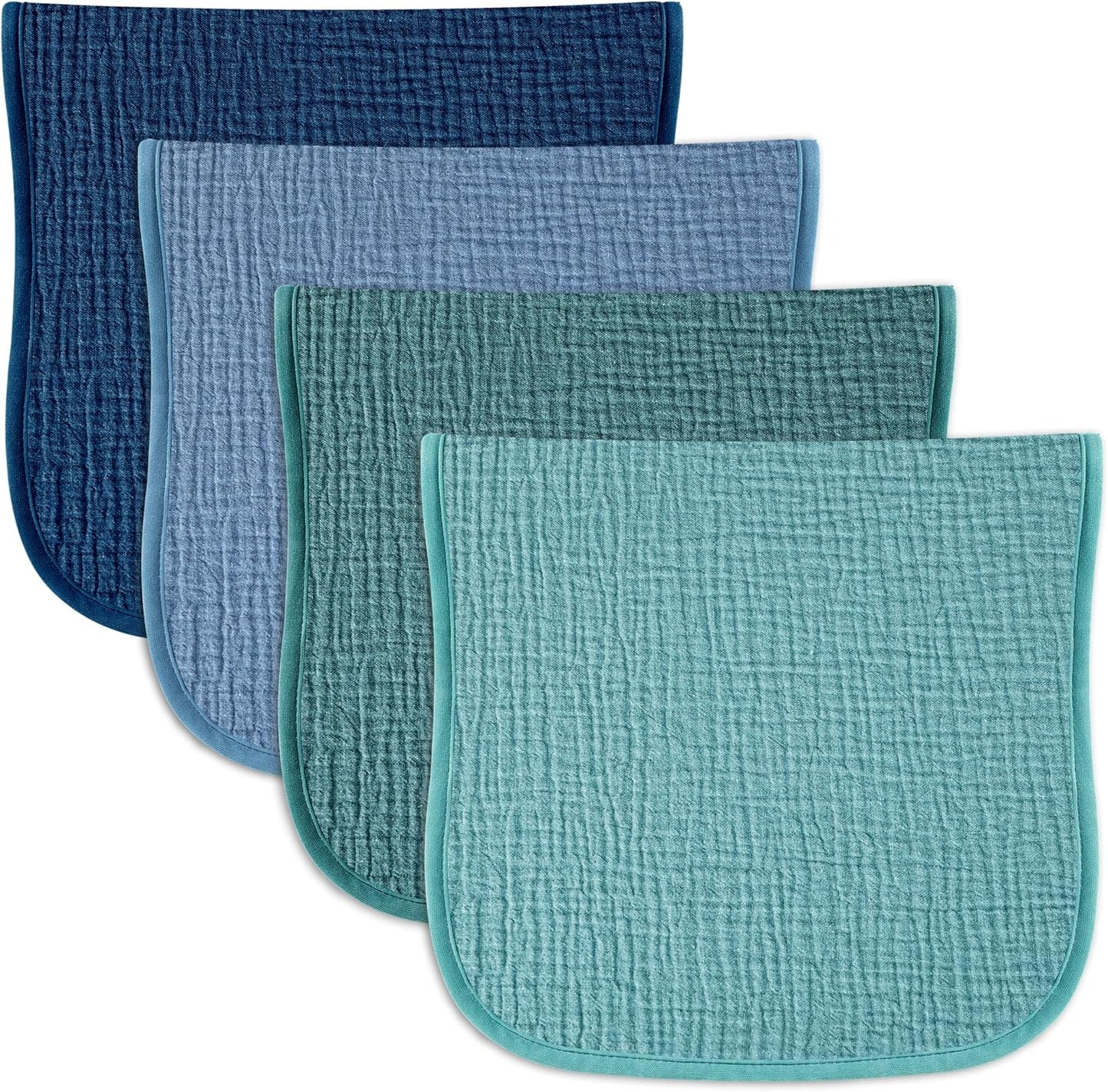 Baby Muslin Burp Cloths 20x10in - Ultra Soft & Absorbent, Neutral Colors, Reusable Burp Cloths for Baby Boys & Girls – Newborn Essentials for Drooling & Burping 4Pack(Blue&Green)