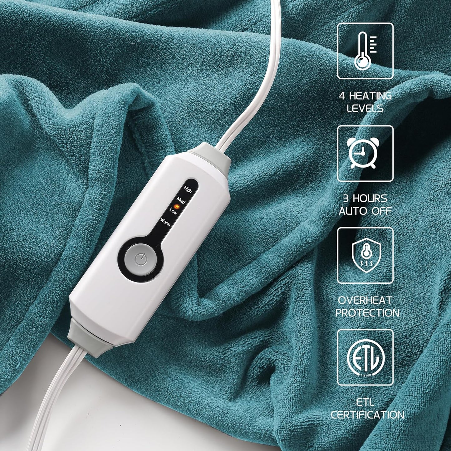 Heated Electric Blanket 62"x84" Twin Size, Soft Coral Fleece Electric Blanket with 4 Heating Levels & 10 Hours Auto-Off,Fast Heating, Warm Cozy, Machine Washable for Home & Office - Teal