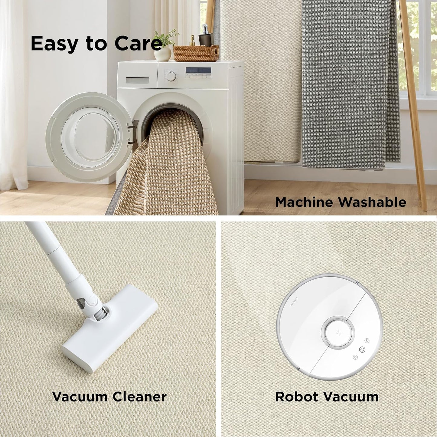 Bedsure 8x10 Faux Wool Area Rugs for Living Room, Machine Washable Carpet, Non-Slip Backing, Pet Friendly Throw Rug for Bedroom Dining Room, Cream