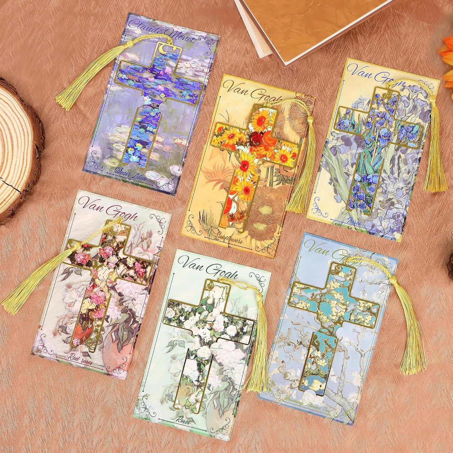 6pcs Metal Bookmarks Cross Bookmarks for Women Men Kids Teacher Book Lovers Gifts, Christian Religious Bible Personalized Bookmark with Tassel Hollow Oil Painting Style Cute Book Marks