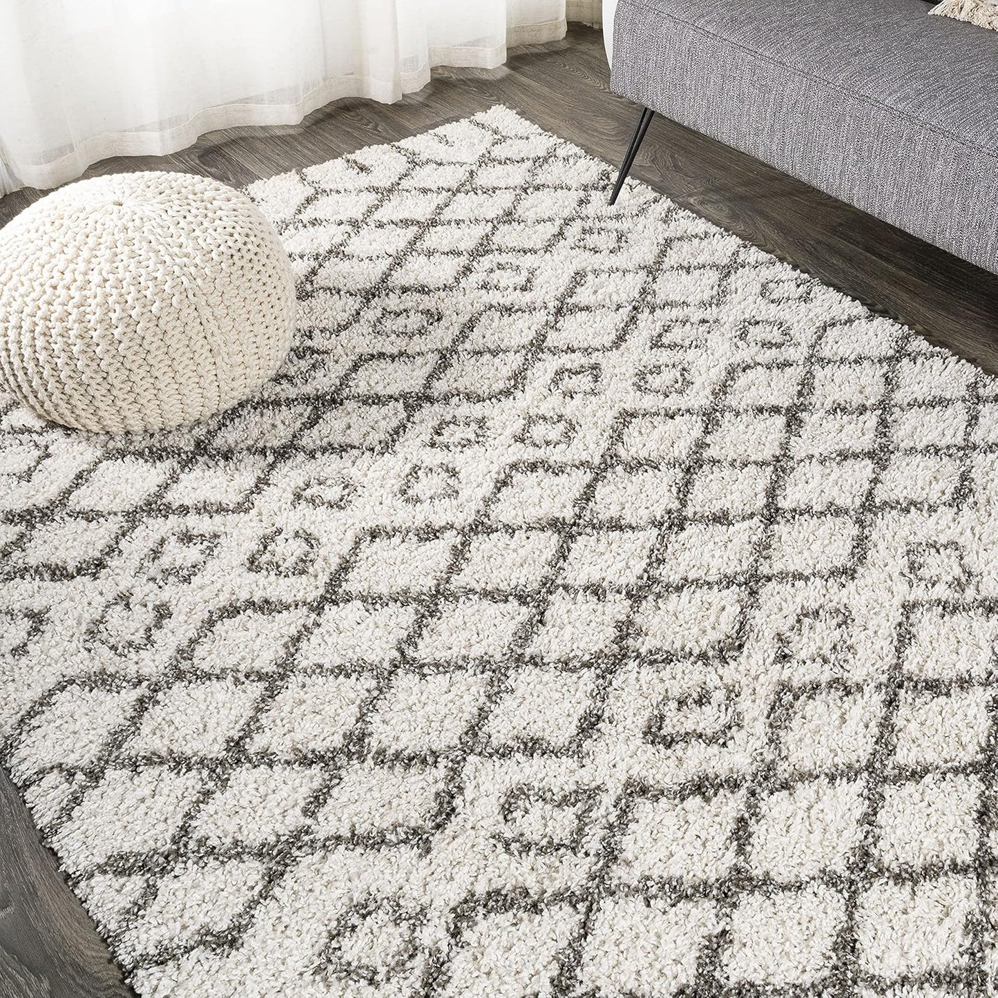 JONATHAN Y Diamond Shag Beige/Dark Gray Indoor Area Rug 4X6 ft, Algaida Moroccan for Living Room, Bedroom, Kitchen, Office, Easy-Cleaning, High Traffic, Pet-Friendly, Non-Shedding SHG104A-4