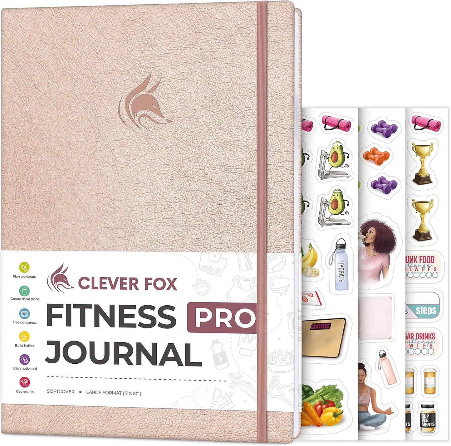 Clever Fox Fitness Journal PRO – Daily Workout Planner with Meal Planner & Habit Tracker – Gym Exercise Log Book for Women & Men – Fitness Planner Notebook – Lasts 6 Months, 7x10” - Rose Gold