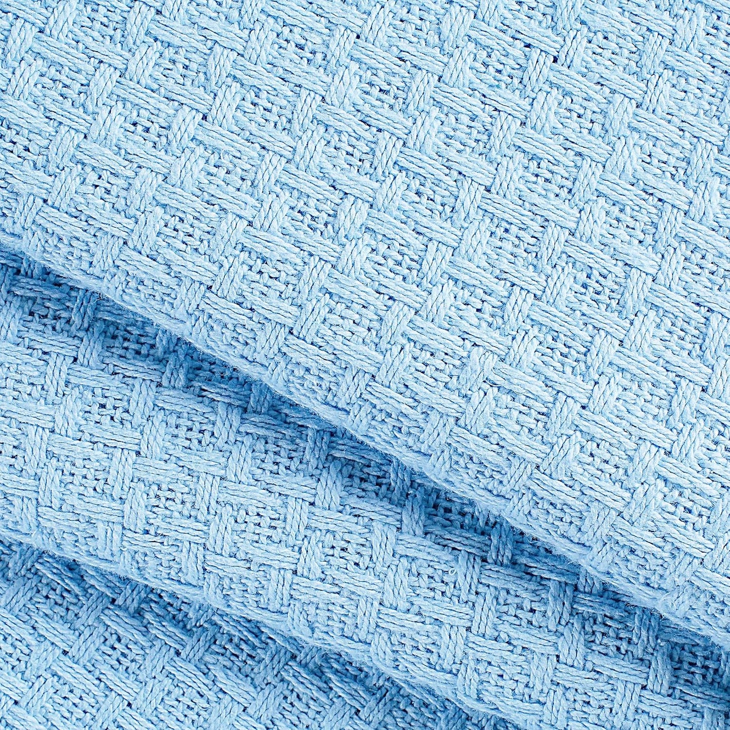 Belizzi Home 100% Cotton Bed Blanket, Breathable Bed Blanket Full - Queen Size, Cotton Thermal Blankets Full - Queen, Perfect for Layering Any Bed for All Season, Light Blue