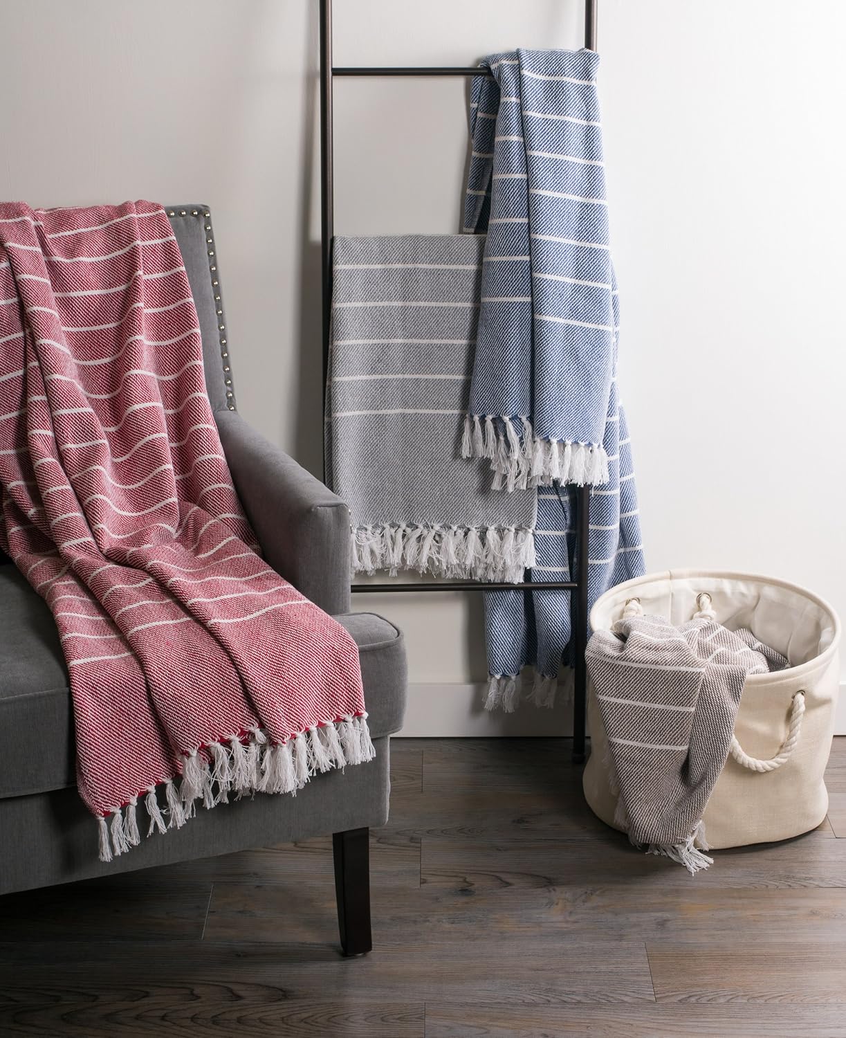 DII Rustic Farmhouse Thin Stripe Woven Throw, 50x60, Gray