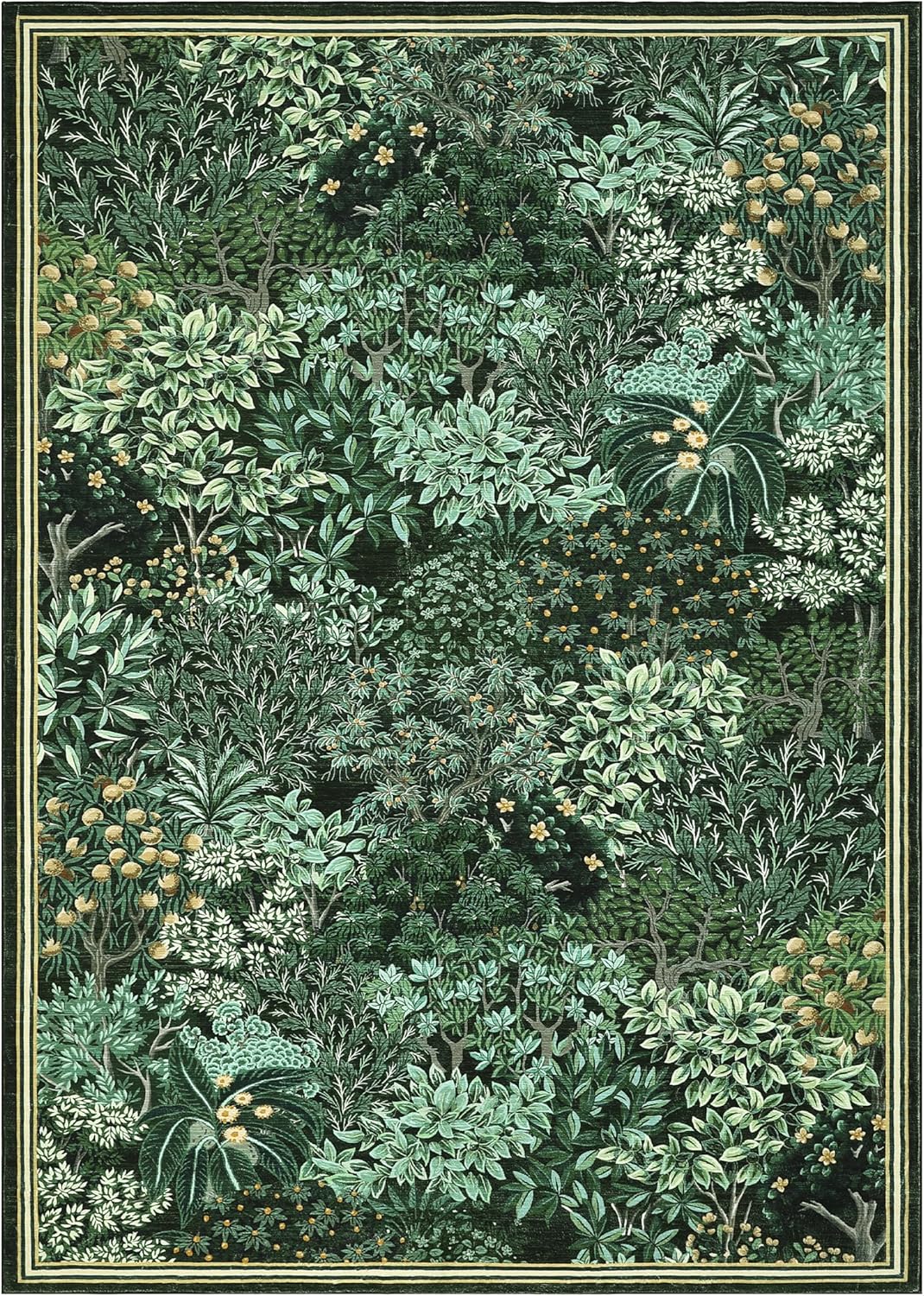 GarveeHome Forest Rugs 8x10, Dark Green Washable 8x10 Area Rug for Living Room, Botanical Low Pile Non Slip Stain Resistance Large Carpet for Office Dining Room, Farmhouse