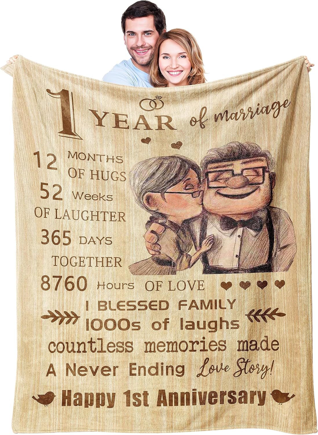 1st Anniversary Blanket Gifts for Couple, one Year Anniversary Blanket Gifts 60’’x50’’, First Wedding for Husband/Wife/him/her, Best Gifts for 1st Marriage Wedding Anniversary