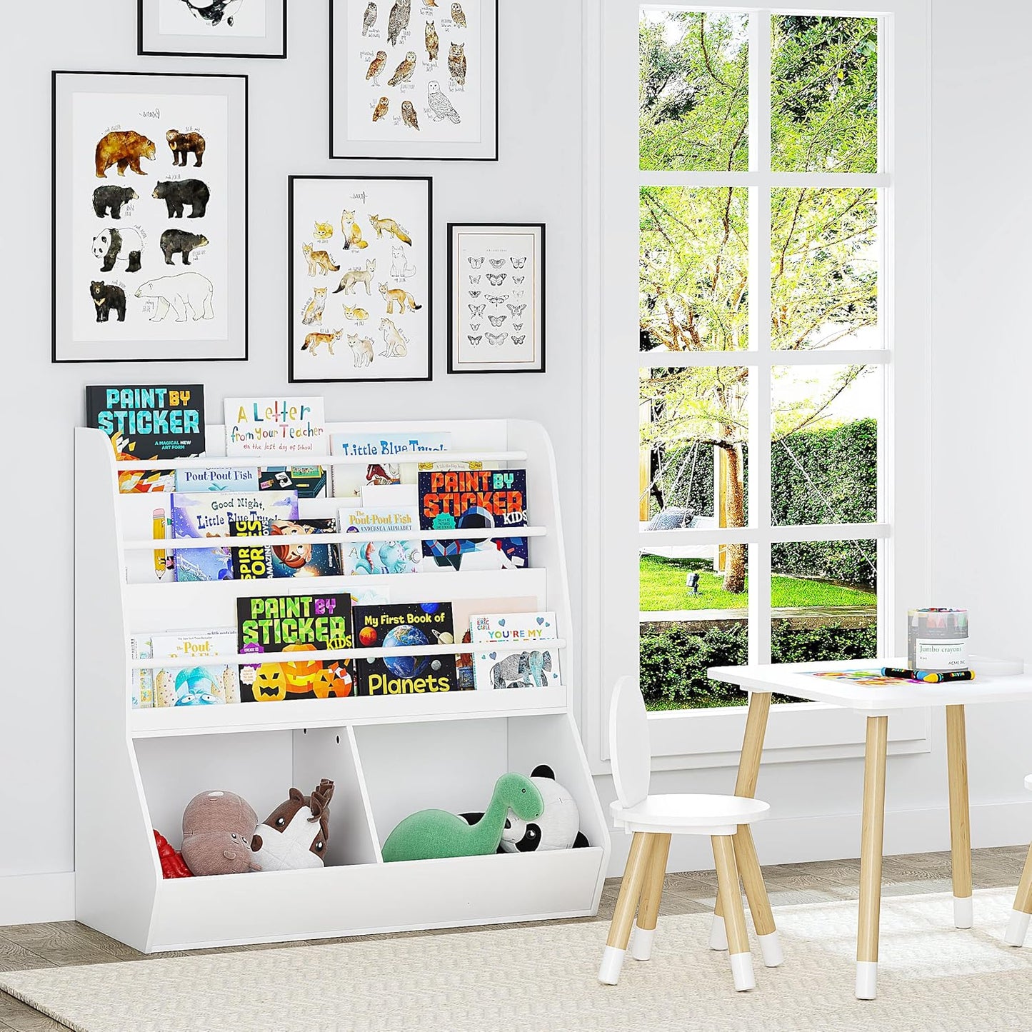 UTEX Kids Bookshelf and Toy Storage, Toy Storage Organizer and Book Rack, Toddler Bookshelves Display Stand, Book Shelf for Kids Rooms, Nursery, Bedroom, White