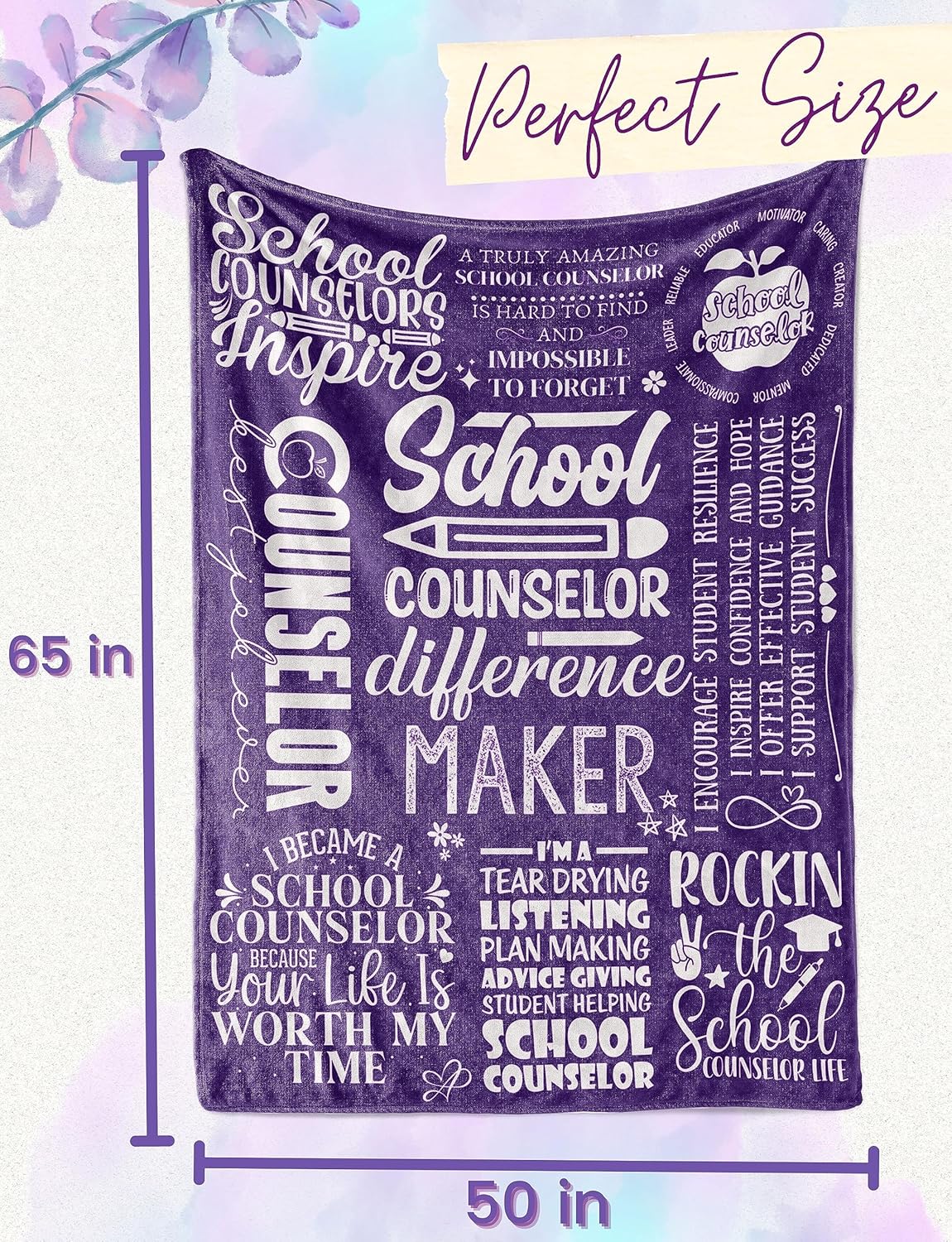 School Counselor Gifts, Bed Flannel Plush Throw Blankets (50"x 65"), Counselor Appreciation Gifts for Women on Birthday, Christmas, School Counselor Difference Maker