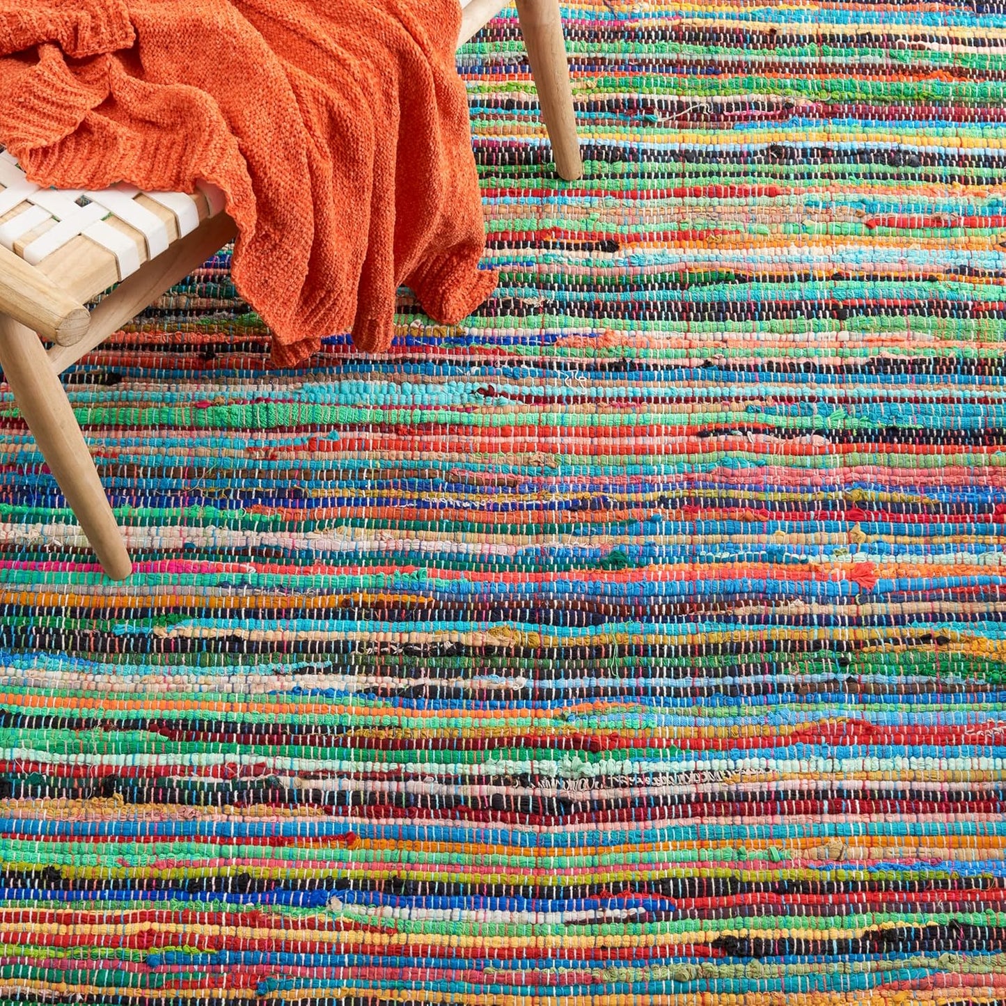 SAFAVIEH Rag Rug Collection Accent Rug - 2'3" x 5', Green & Multi, Handmade Boho Stripe Cotton, Ideal for High Traffic Areas in Entryway, Living Room, Bedroom (RAR240E)