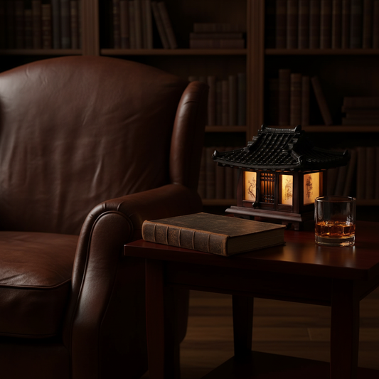 Antique Alive Carved Wood Table Lamp Handmade Traditional Korean Hanok Window Design Vintage Lamp Nightlight Art Home Deco Lantern Brown Asian Oriental Bedside Bedroom Accent Unusual Retro Light