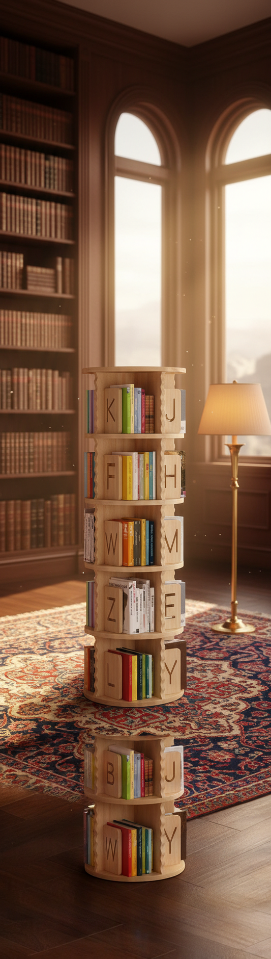 360° Rotating Kids Bookshelf Tower, Solid Wood Revolving Boo — reading lifestyle