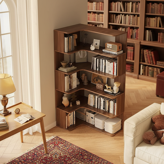 6-Tier L-Shaped Corner Bookshelf, Modern Tall Freestanding B — reading lifestyle
